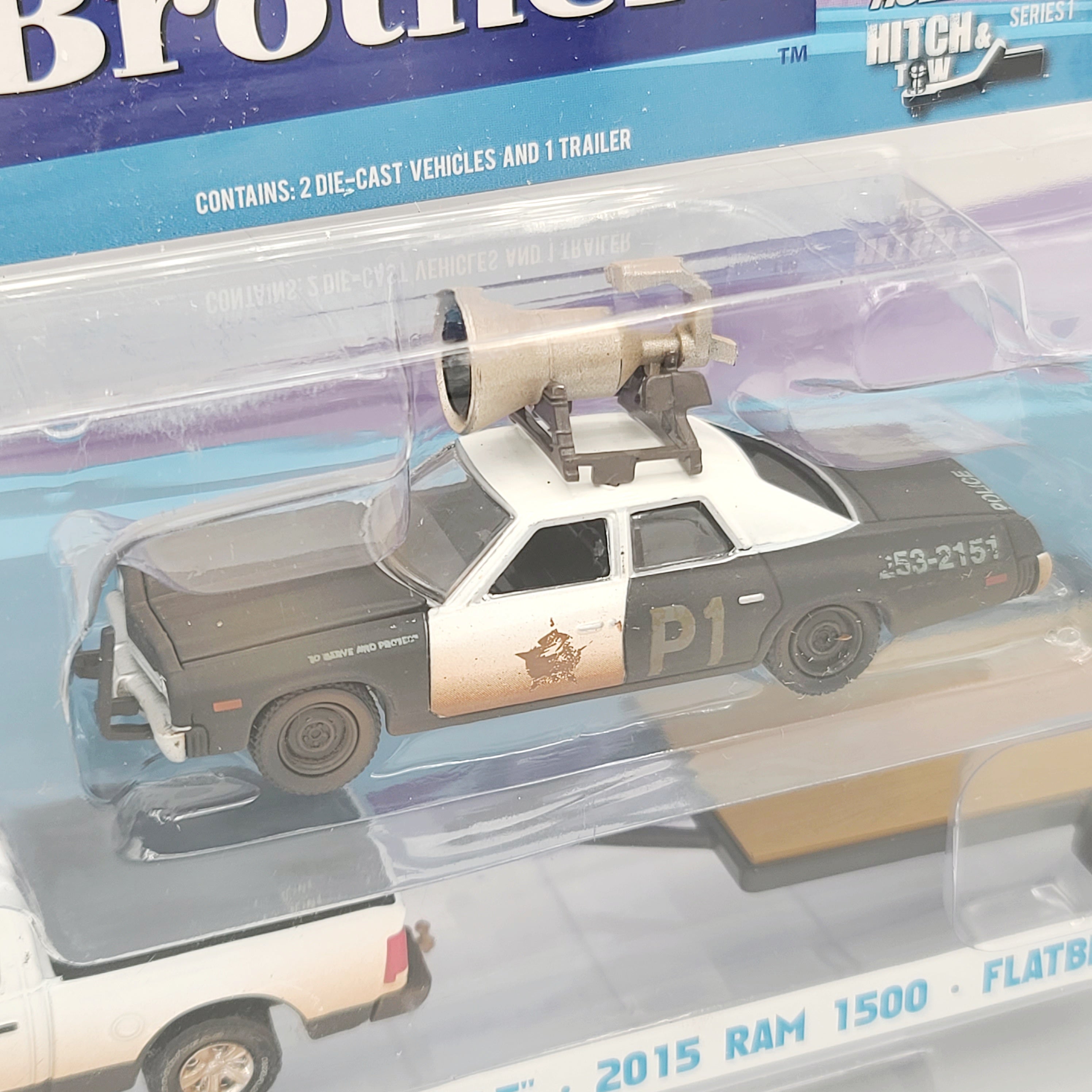 GreenLight '15 Ram 1500 / '74 Dodge Monaco / Trailer - 1:64, Blues Brothers (2016 Hollywood Hitch & Tow Series 1)